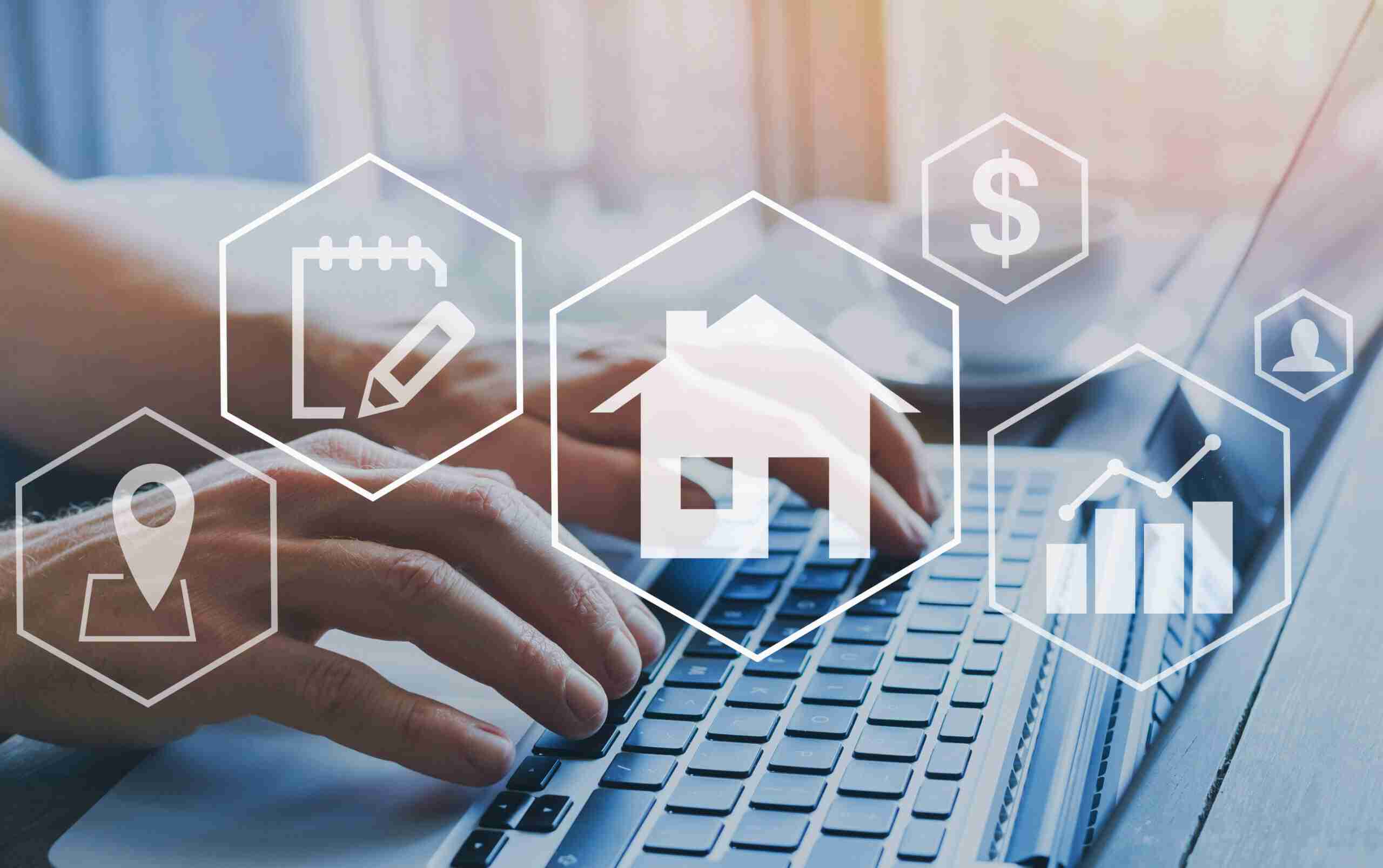 AdobeStock_217569593-1HOME2-scaled real estate concept, property value diagram, hands typing on computer as background, buy a house
